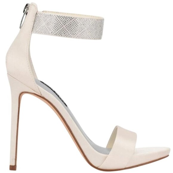 NEW Nine West Utell Satin Embellished Ankle Strap Ivory Stiletto Heels Size 9.5 - Picture 2 of 15